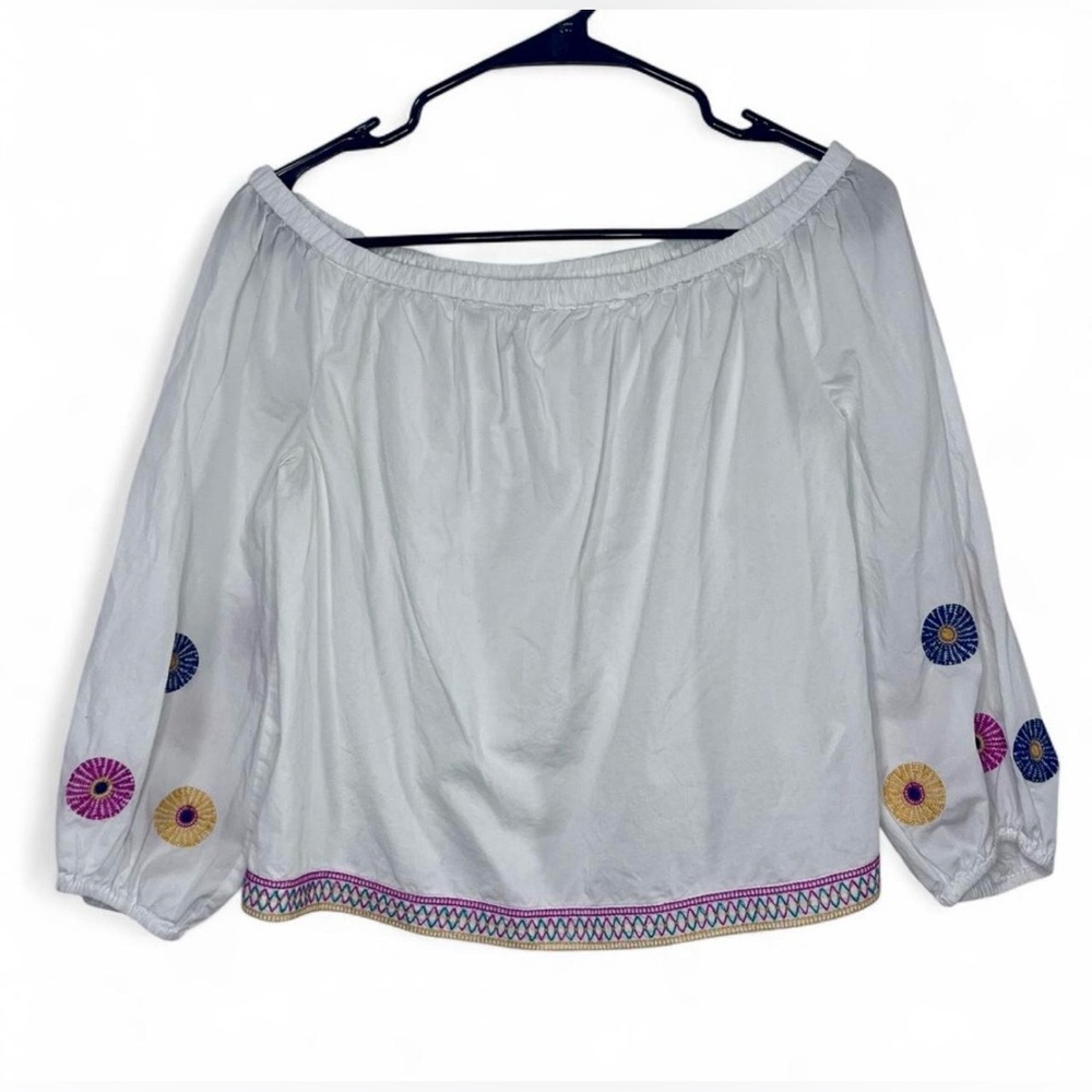 Madewell XXS White Off-Shoulder Embroidered Women's Top Boho Festival